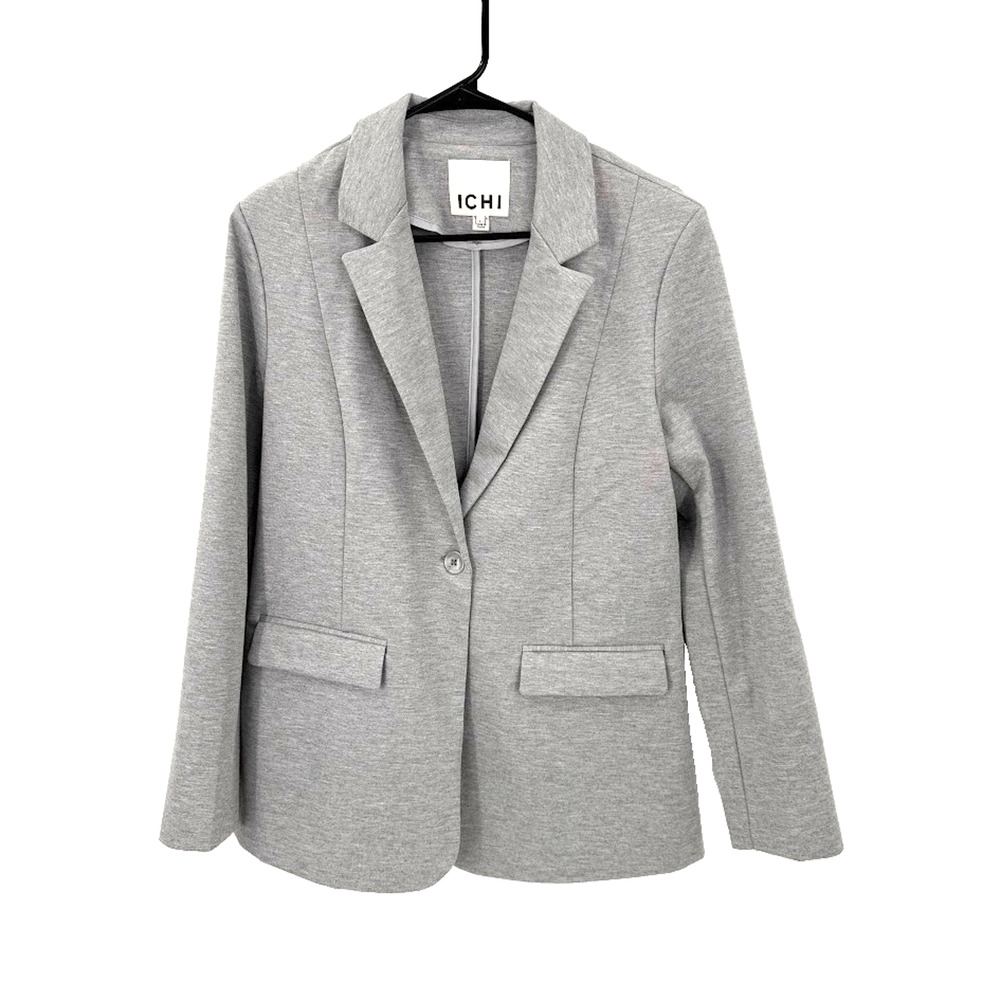 ICHI Womens Gray Knit Blazer Medium Stretch One Button Office Minimalist Jacket